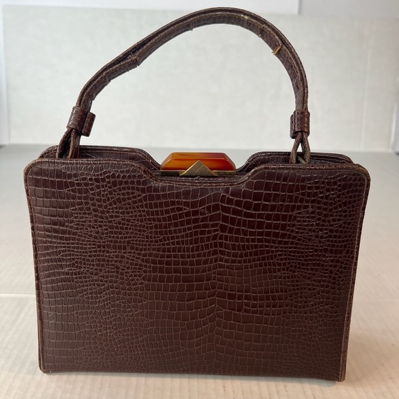 Vintage Gaymode Crocodile Or Alligator Purse Handbag Bakelite Clasp - Picture 3 of 16